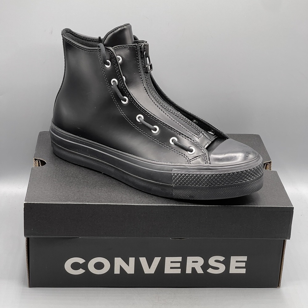 Converse CTAS Lift Women's 5 Hi‎ Top Platform Sneakers Black Leather Zip A12476C